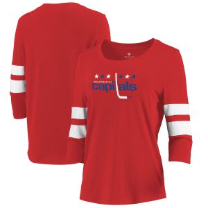 Washington Capitals Women’s Team Logo Stripe Tri-Blend 3/4 Sleeve T-Shirt