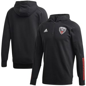 adidas D.C. United Black 2020 Travel Quarter-Zip Hoodie Jacket